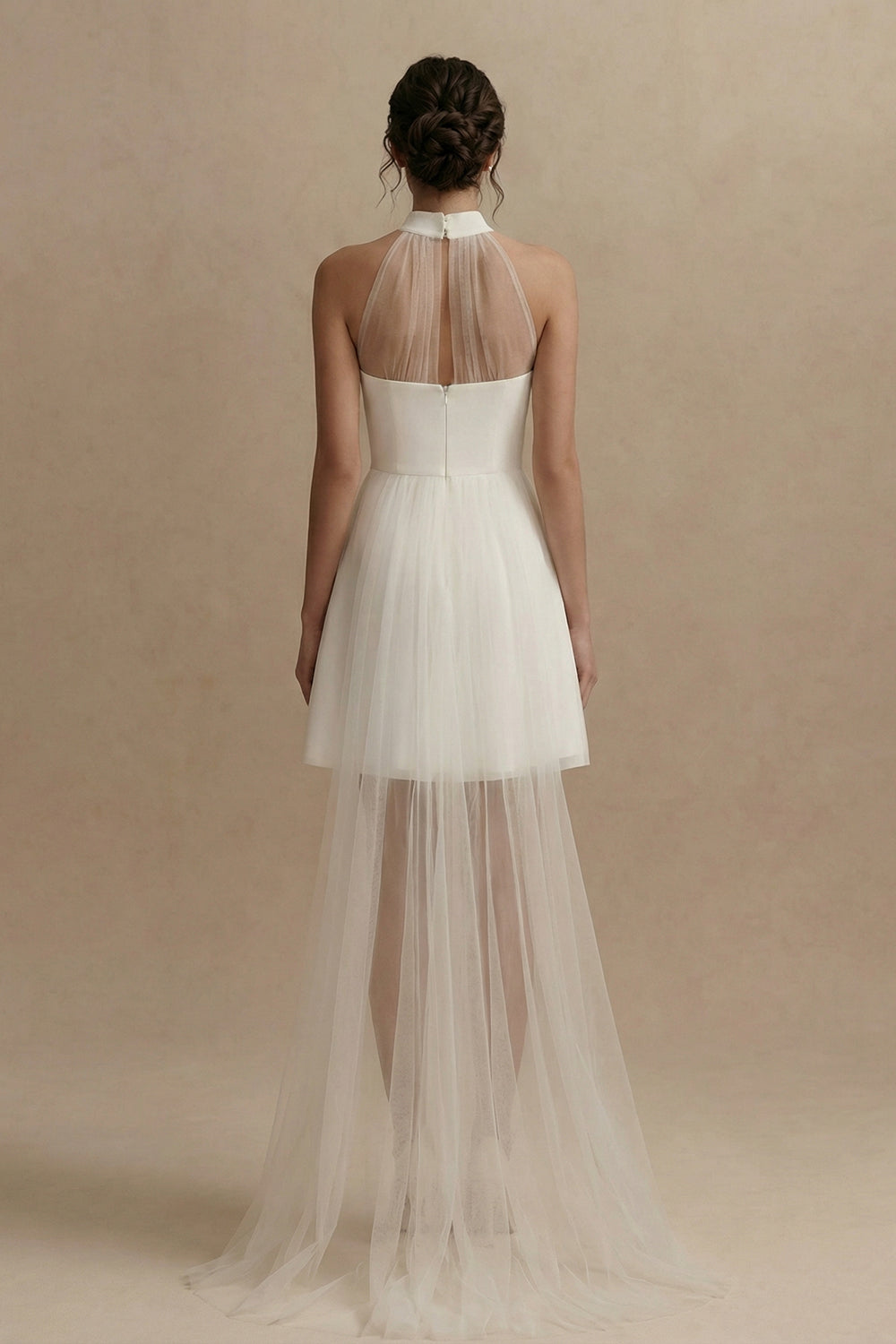 ZAPAKASA Women White Short Engagement Dress with Cape A Line Round Neck