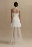 White Short A Line Engagement Dress with Cape