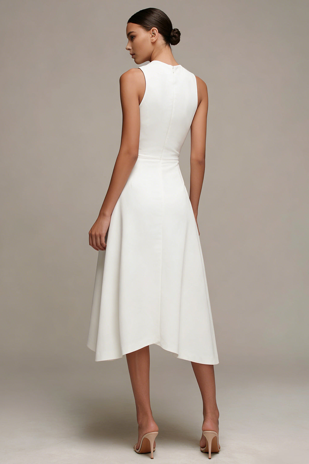White Asymmetrical A Line Round Neck Engagement Dress with Ruffles