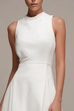 White Asymmetrical A Line Round Neck Engagement Dress with Ruffles