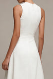White Asymmetrical A Line Round Neck Engagement Dress with Ruffles
