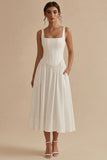 White Maxi Basque Waist Square Neck Corset Engagement Dress