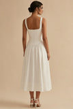 White Maxi Basque Waist Square Neck Corset Engagement Dress