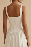 White Maxi Basque Waist Square Neck Corset Engagement Dress