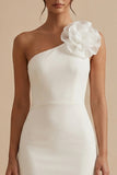 White Short Bodycon One Shoulder Graduation Dress with 3D Flower