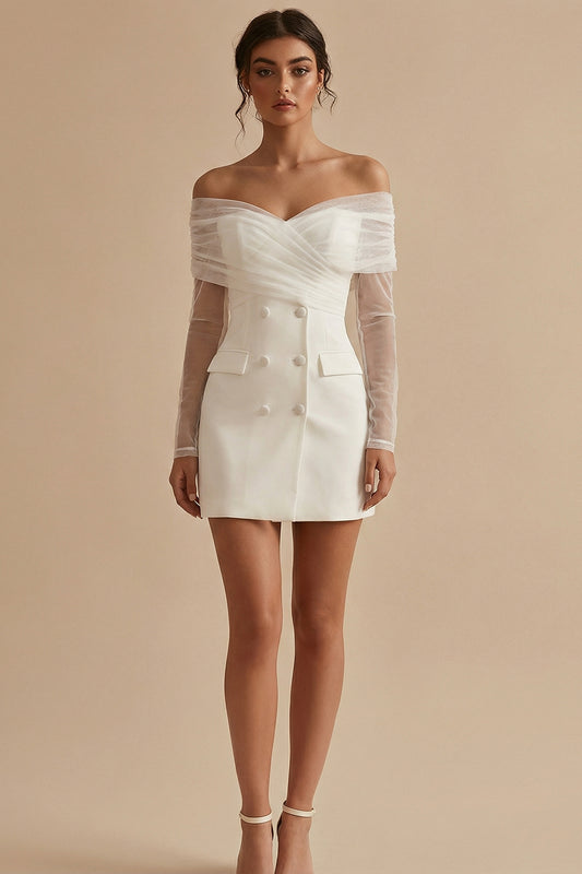 White Short Off the Shoulder Bodycon Graduation Dress
