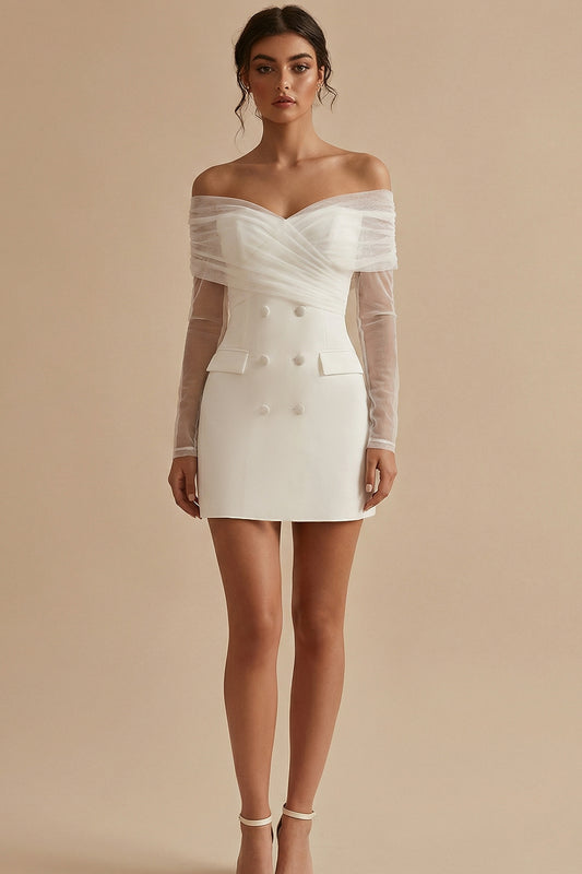 White Short Off the Shoulder Bodycon Graduation Dress