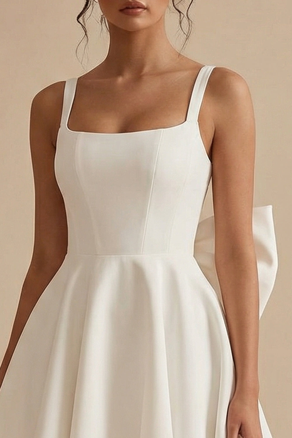 White Short Square Neck A Line Graduation Dress with Bow