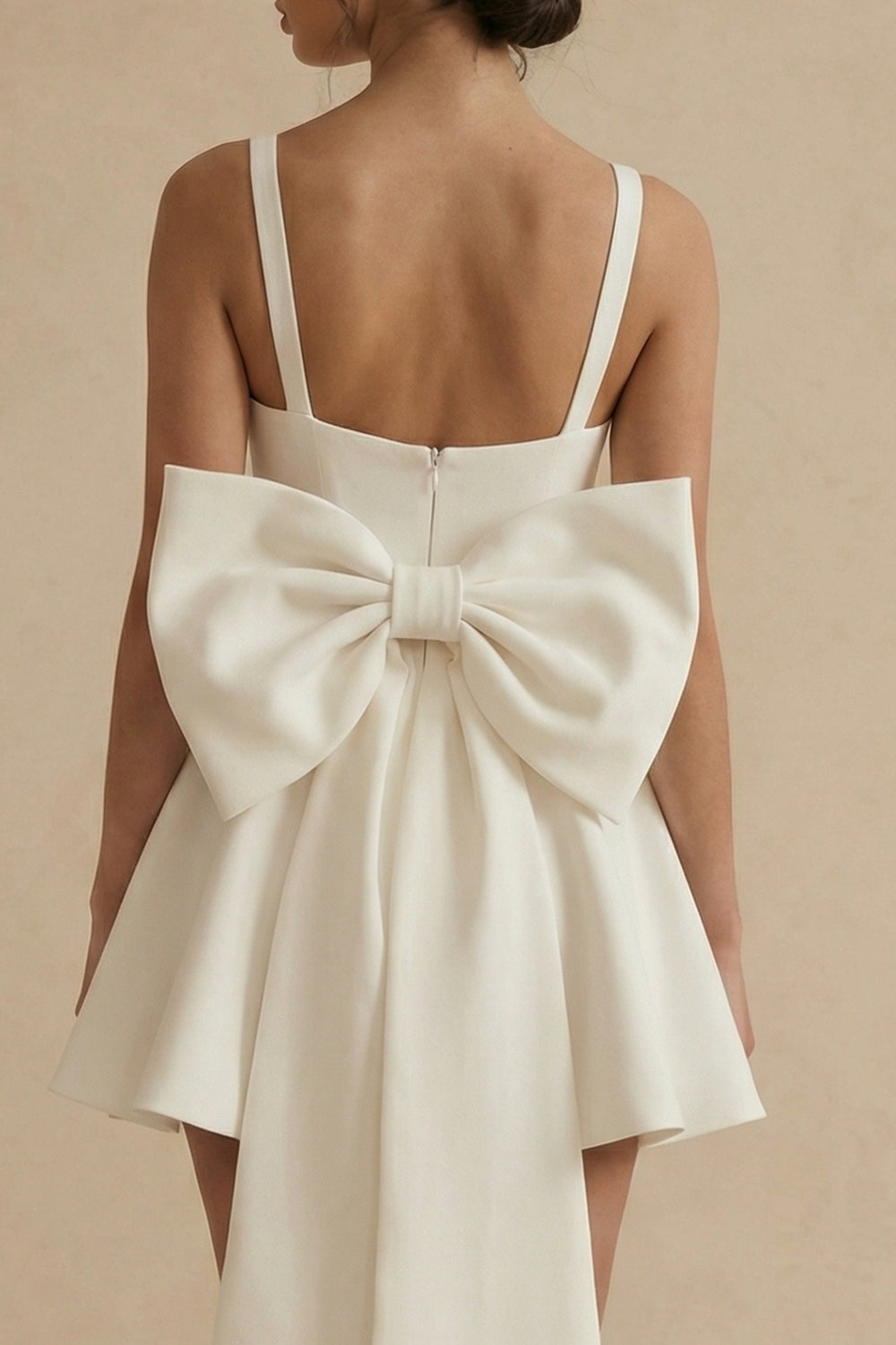 White Short Square Neck A Line Graduation Dress with Bow