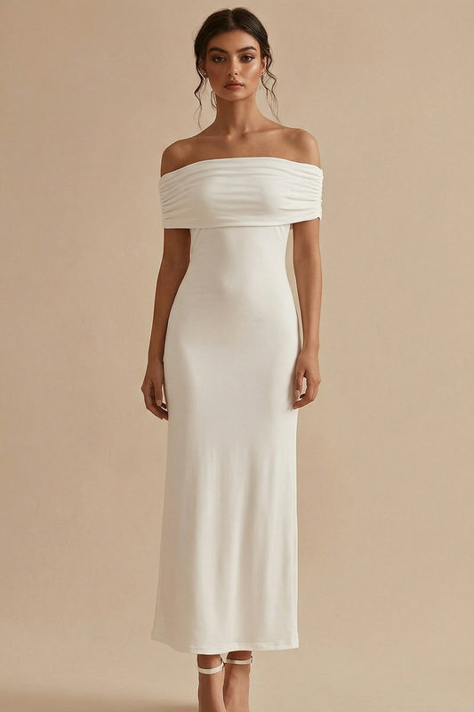 White Maxi Off the Shoulder Sheath Engagement Dress