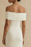 White Maxi Off the Shoulder Sheath Engagement Dress