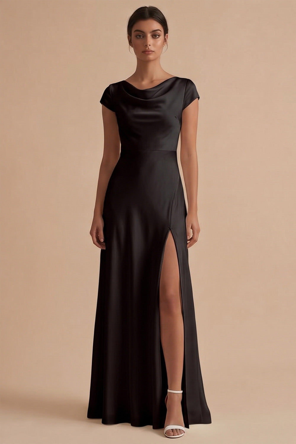 White Long Sheath Cowl Neck Engagement Dress with Slit