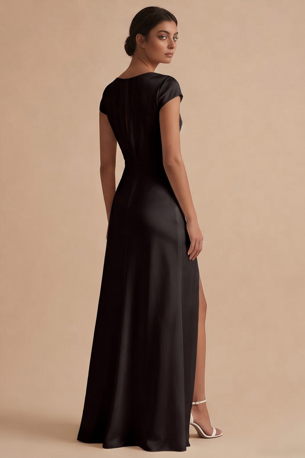 White Long Sheath Cowl Neck Engagement Dress with Slit