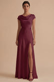 White Long Sheath Cowl Neck Engagement Dress with Slit