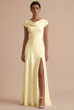 White Long Sheath Cowl Neck Engagement Dress with Slit