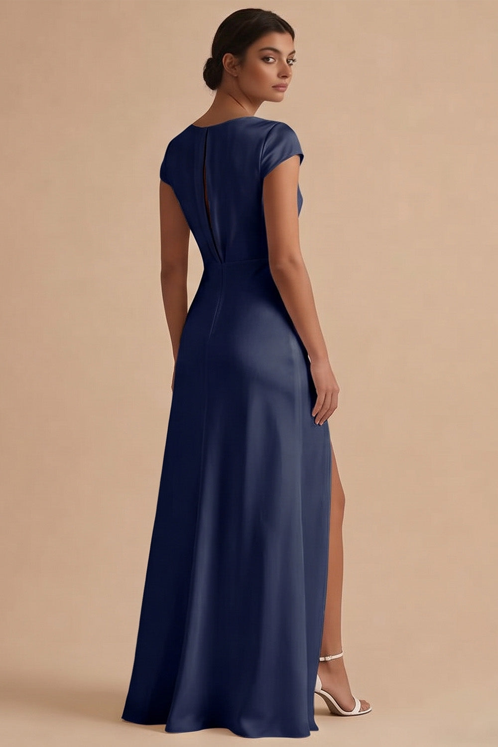 White Long Sheath Cowl Neck Engagement Dress with Slit