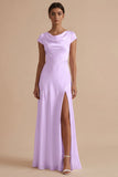 White Long Sheath Cowl Neck Engagement Dress with Slit