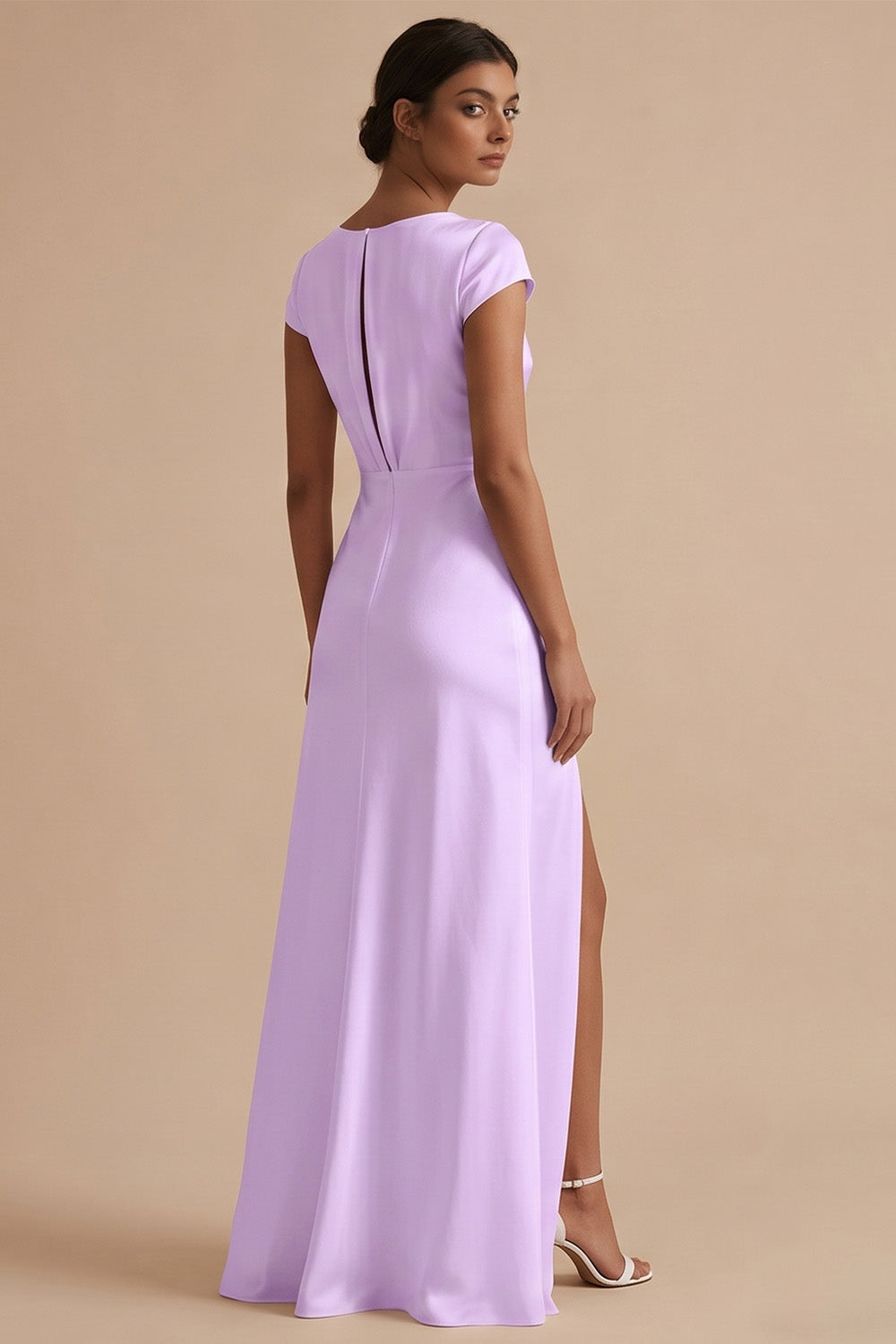 White Long Sheath Cowl Neck Engagement Dress with Slit