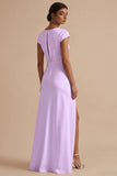 White Long Sheath Cowl Neck Engagement Dress with Slit