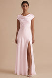 White Long Sheath Cowl Neck Engagement Dress with Slit