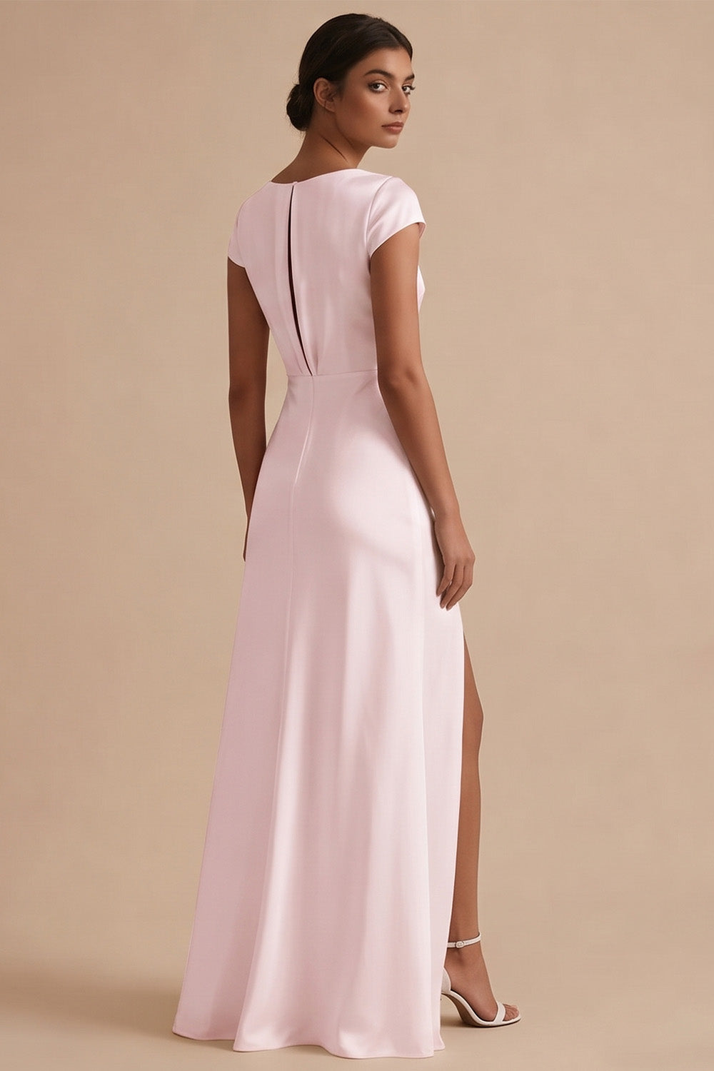 White Long Sheath Cowl Neck Engagement Dress with Slit