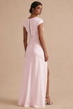 White Long Sheath Cowl Neck Engagement Dress with Slit