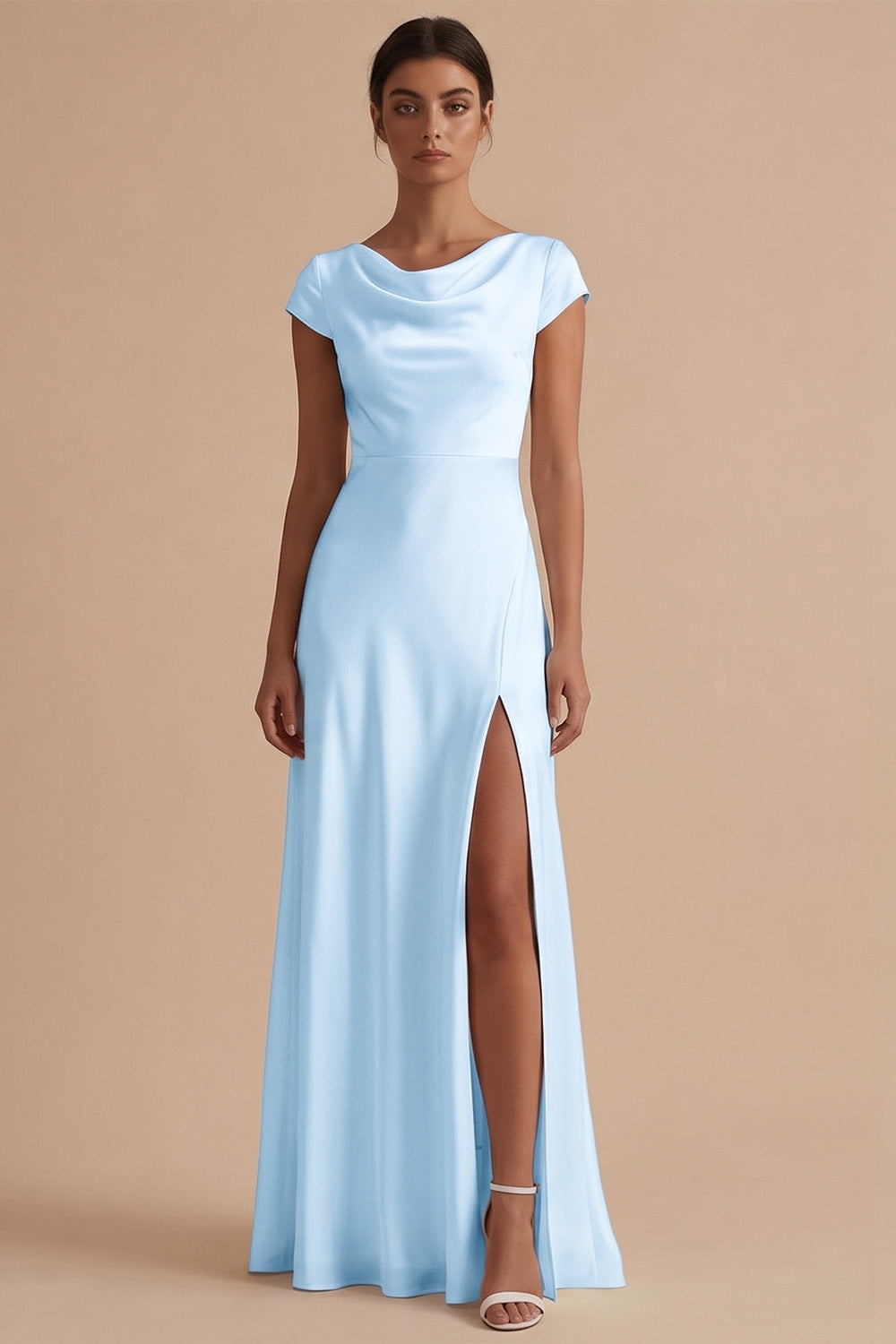 White Long Sheath Cowl Neck Engagement Dress with Slit