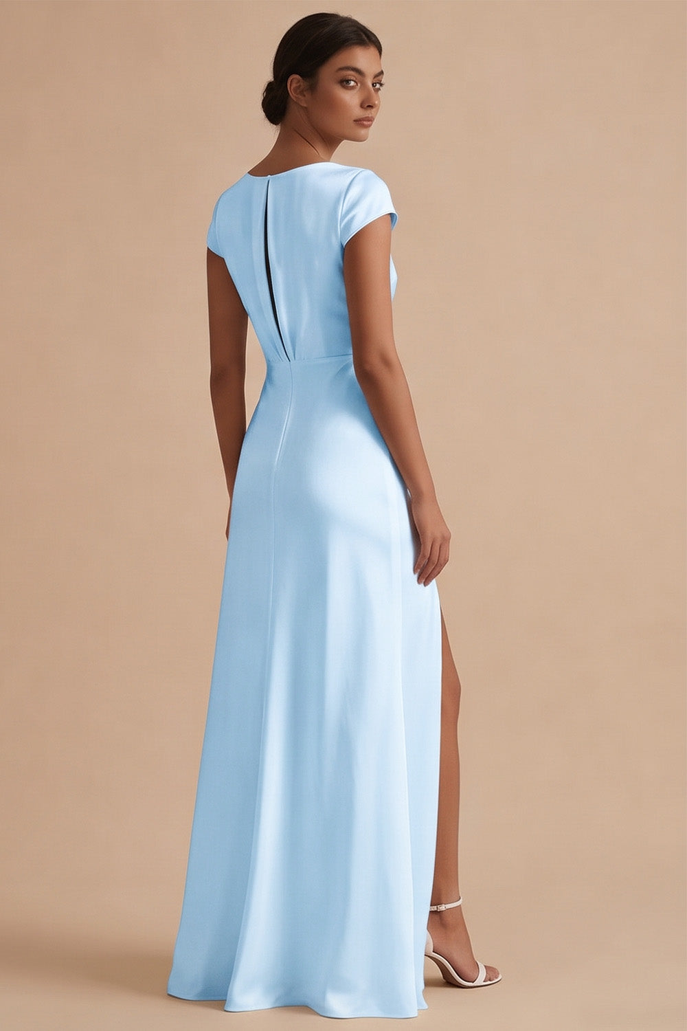 White Long Sheath Cowl Neck Engagement Dress with Slit
