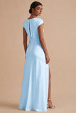 White Long Sheath Cowl Neck Engagement Dress with Slit