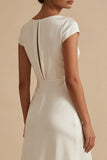 White Long Sheath Cowl Neck Engagement Dress with Slit