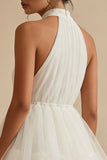 White Short A Line Round Neck Tulle Graduation Dress