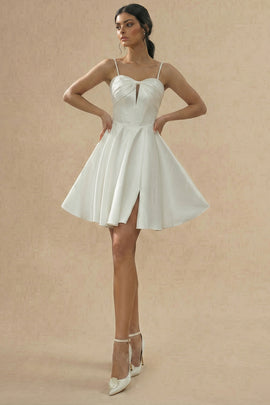 White Short A Line Spaghetti Straps Graduation Dress with Keyhole