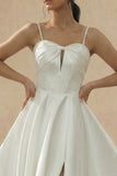 White Short A Line Spaghetti Straps Graduation Dress with Keyhole