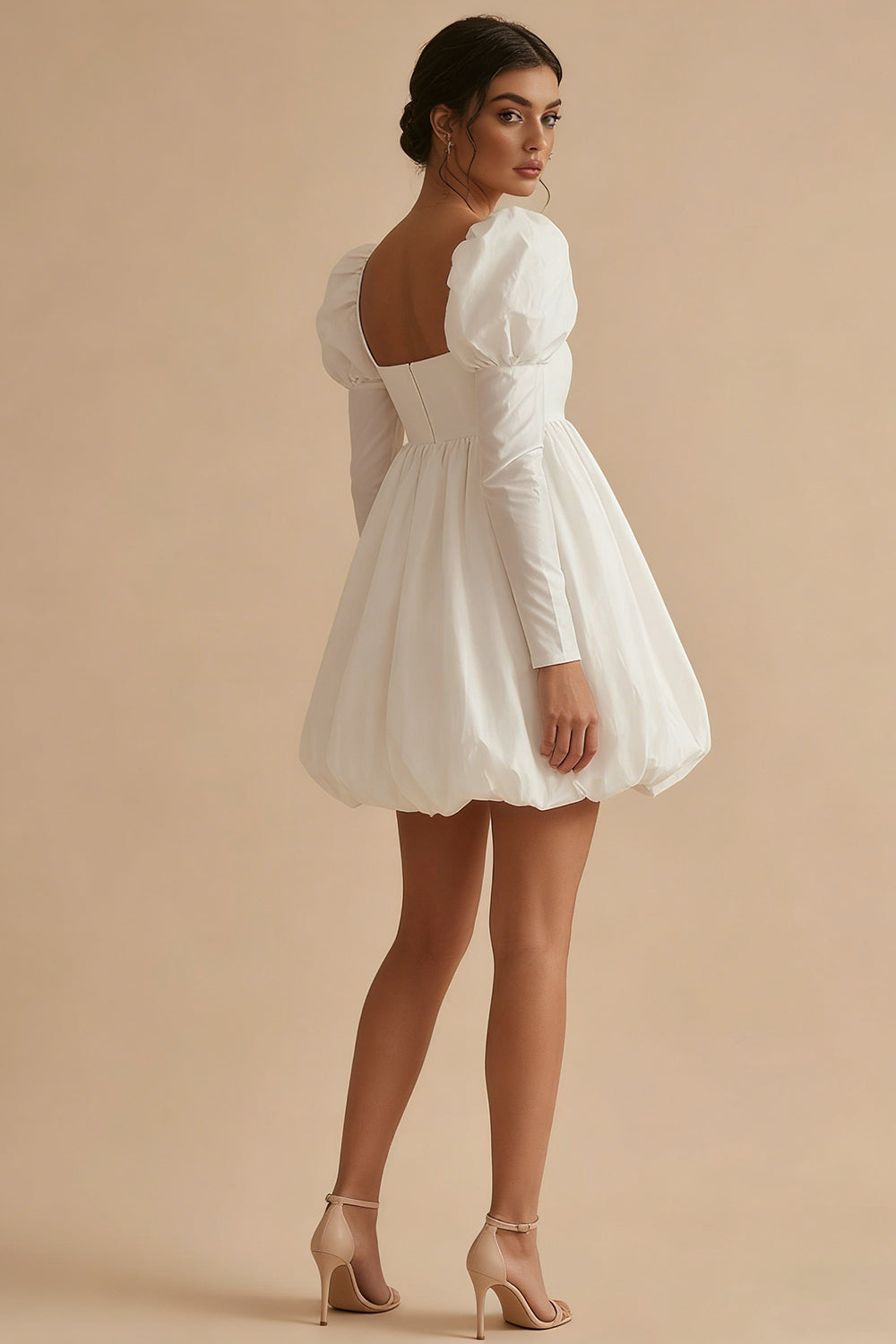 ZAPAKASA Women White Short Bubble Hem Graduatin Dress A Line Square
