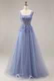 Corset A Line Appliqued Dusty Lavender Floral Long Prom Dress