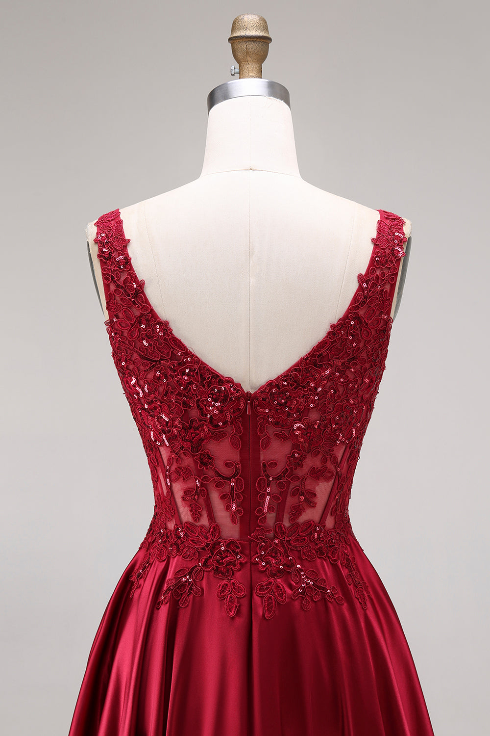 Burgundy Corset Square Neck A Line Floral Long Prom Dress