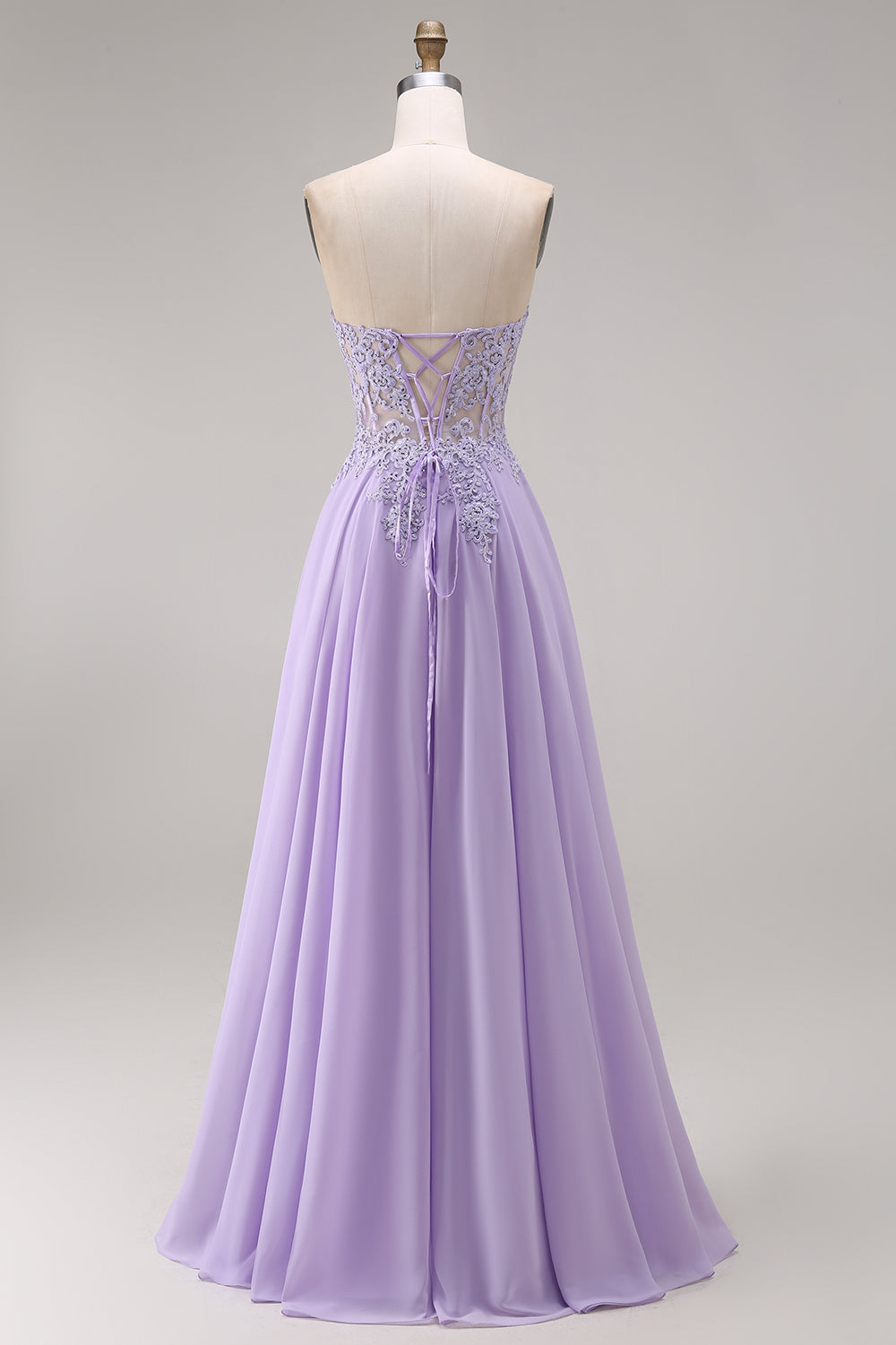 Zapakasa Women Lilac Floral Corset Long Prom Dress A Line Appliqued