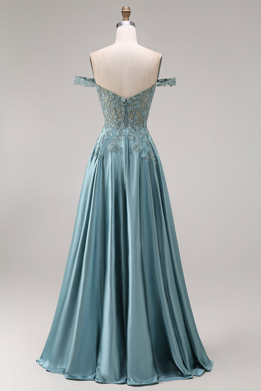 Agave A Line Corset Appliqued Floral Long Prom Dress