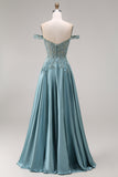 Agave A Line Corset Appliqued Floral Long Prom Dress
