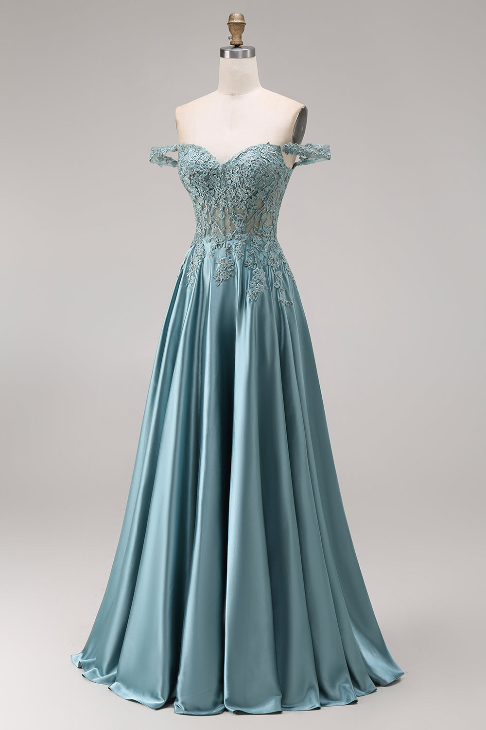 Agave A Line Corset Appliqued Floral Long Prom Dress