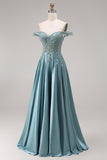 Agave A Line Corset Appliqued Floral Long Prom Dress