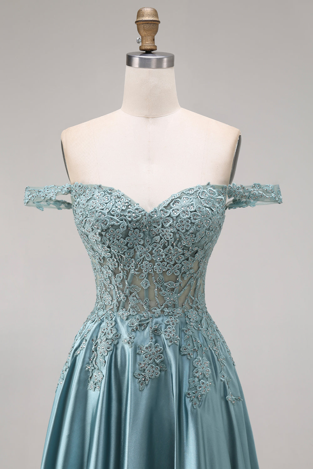 Agave A Line Corset Appliqued Floral Long Prom Dress