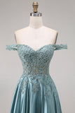 Agave A Line Corset Appliqued Floral Long Prom Dress