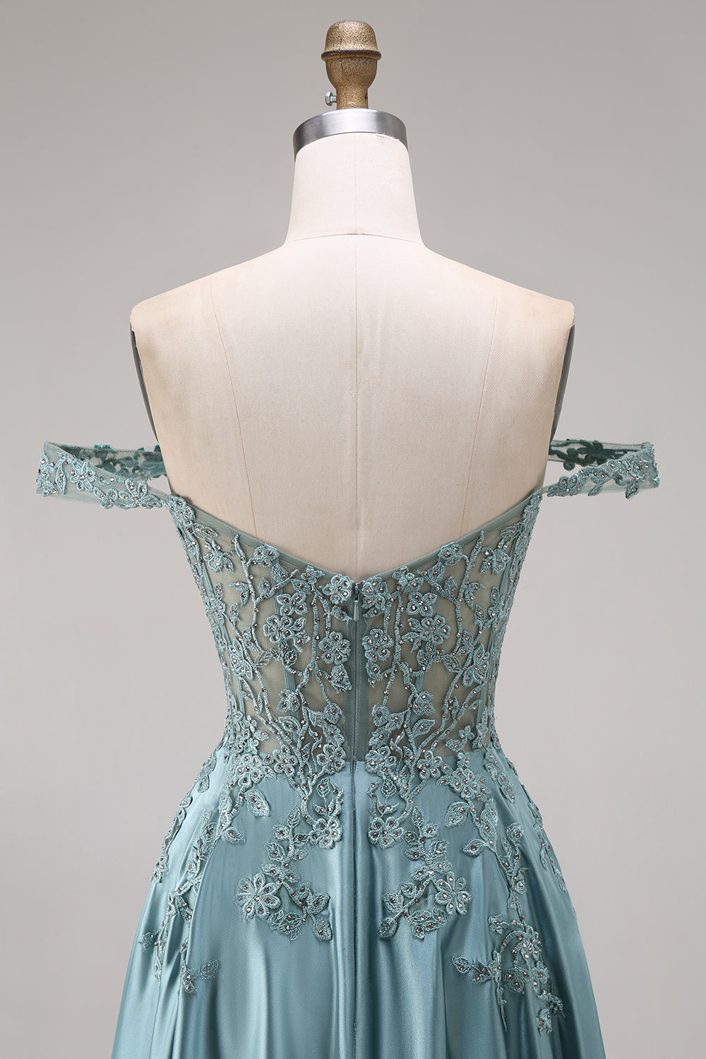 Agave A Line Corset Appliqued Floral Long Prom Dress