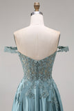 Agave A Line Corset Appliqued Floral Long Prom Dress