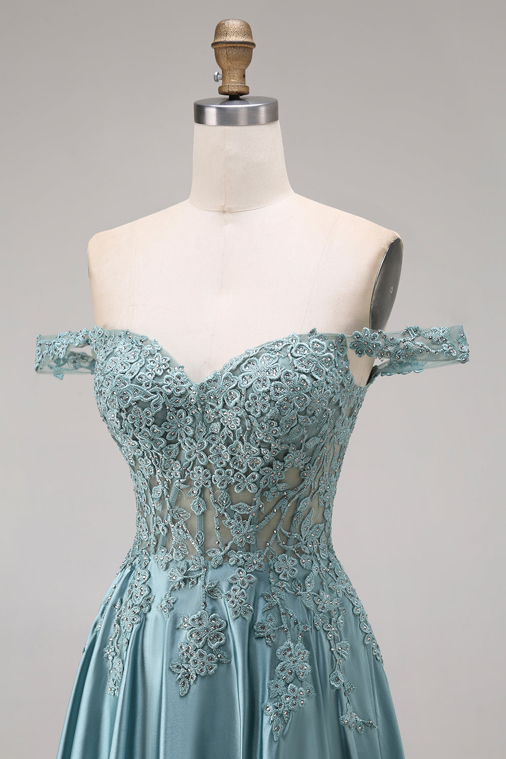 Agave A Line Corset Appliqued Floral Long Prom Dress