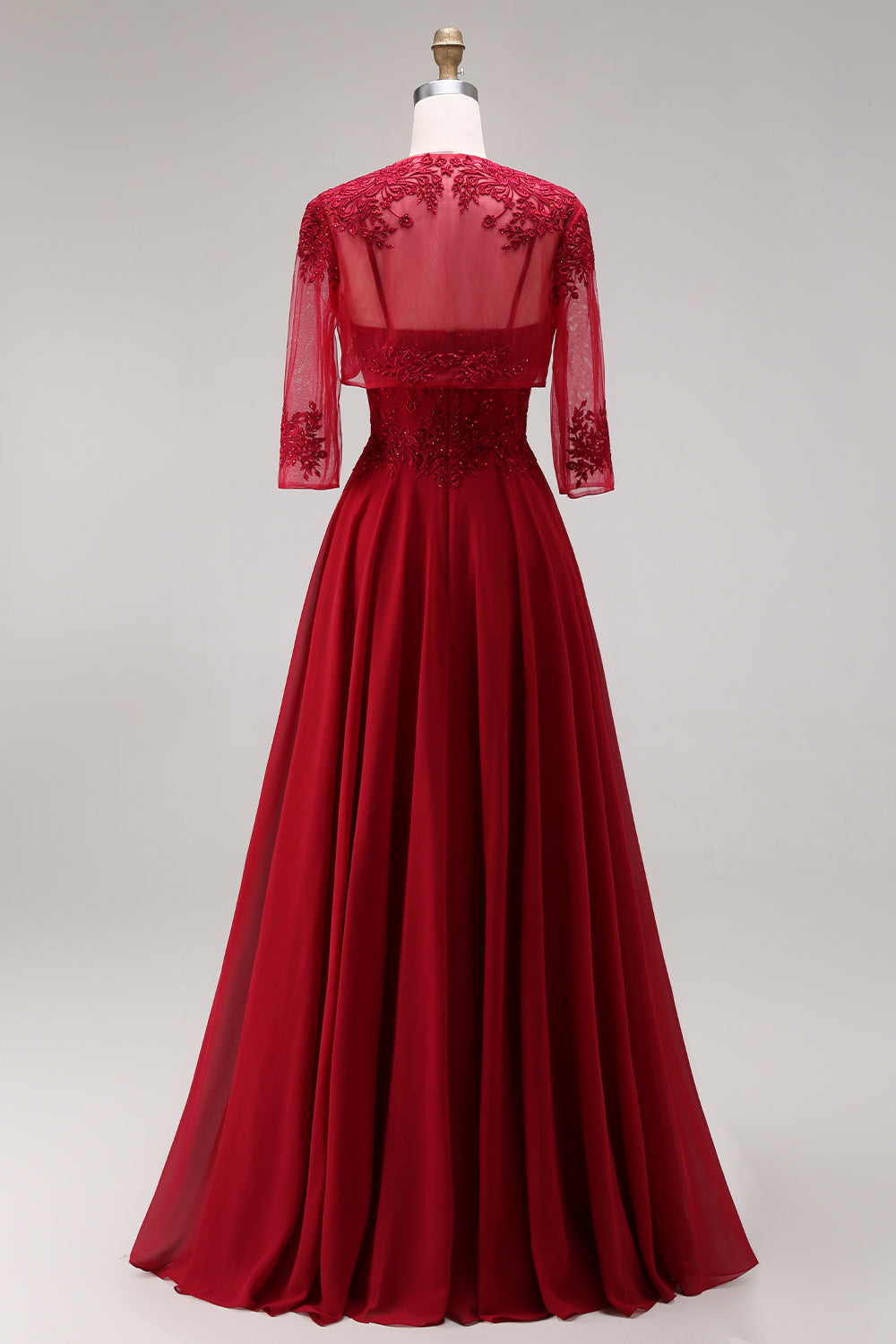 Appliqued Burgundy A Line Floral Long Mother of the Bride Dress with Jacket