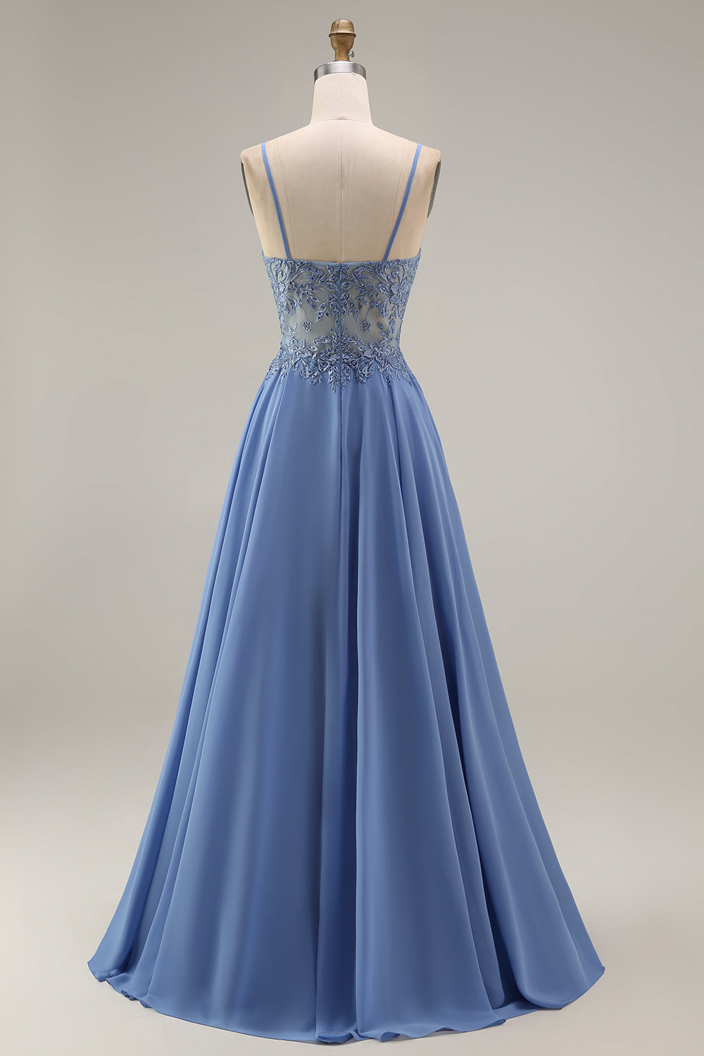 Steel Blue Appliqued A Line Floral Long Mother of the Bride Dress with Jacket