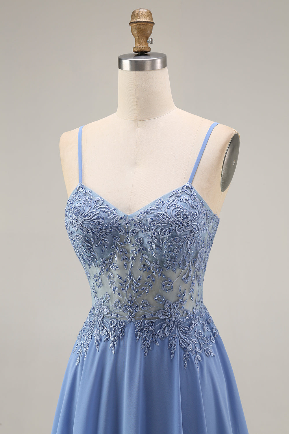 Steel Blue Appliqued A Line Floral Long Mother of the Bride Dress with Jacket