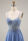 Steel Blue Appliqued A Line Floral Long Mother of the Bride Dress with Jacket